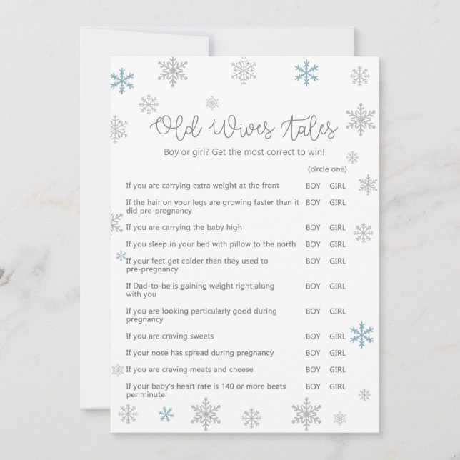 Winter Baby Shower Game w answer back 5x7 size Invitation (Front)