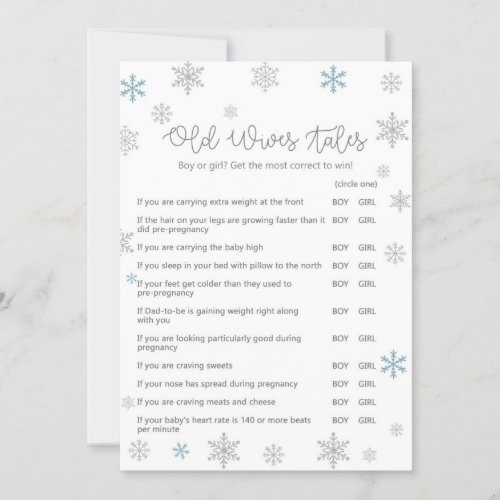 Winter Baby Shower Game w answer back 5x7 size Invitation
