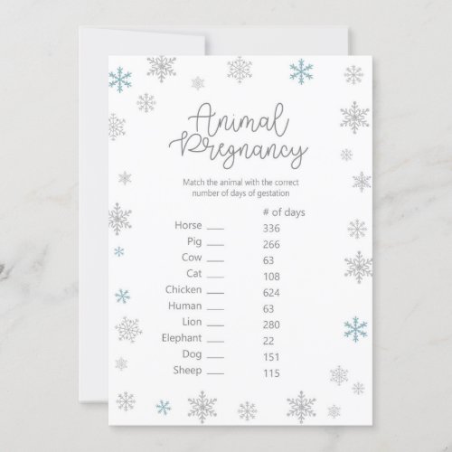 Winter Baby Shower Game w answer back 5x7 size Invitation