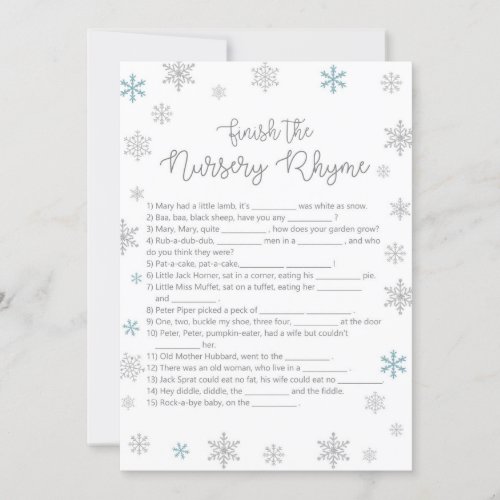 Winter Baby Shower Game w answer back 5x7 size Invitation