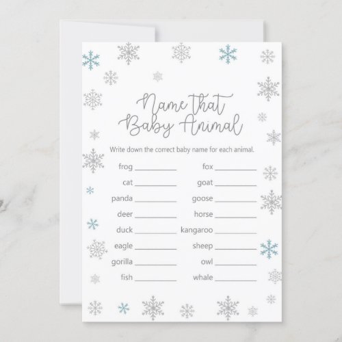 Winter Baby Shower Game w answer back 5x7 size Invitation