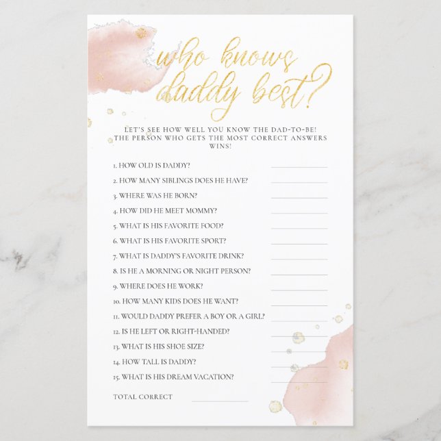 Winter Baby Shower Game Who Knows Daddy Best (Front)