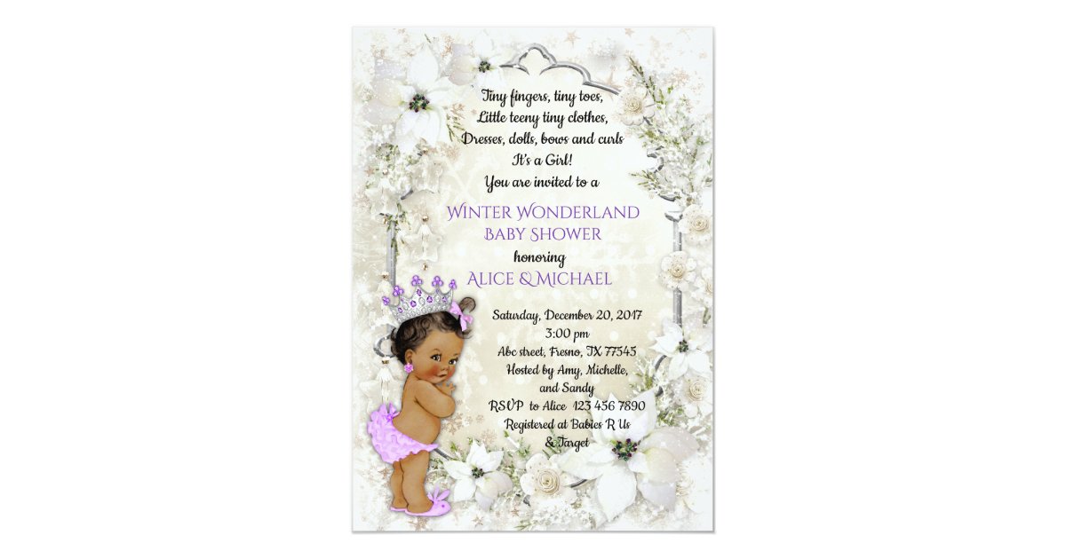 Winter Baby Shower Girl Brunette Winter Wonderland Invitation Zazzle Com
