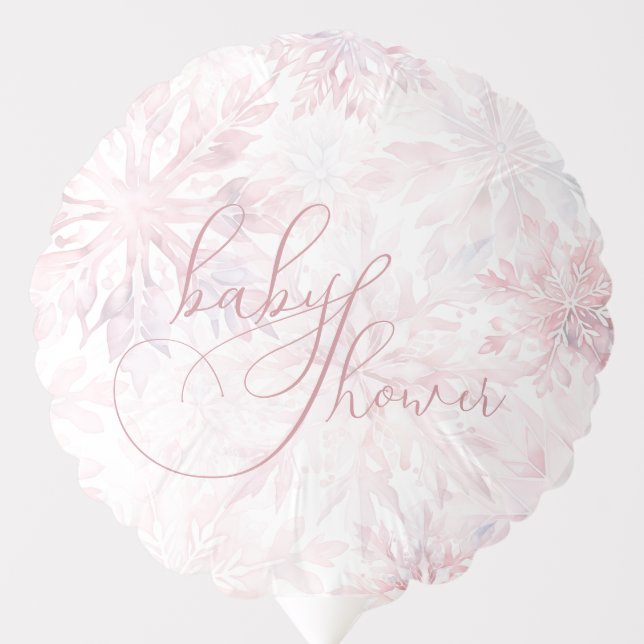 Winter Baby Shower Girl Pink Snowflake Balloon (Front)