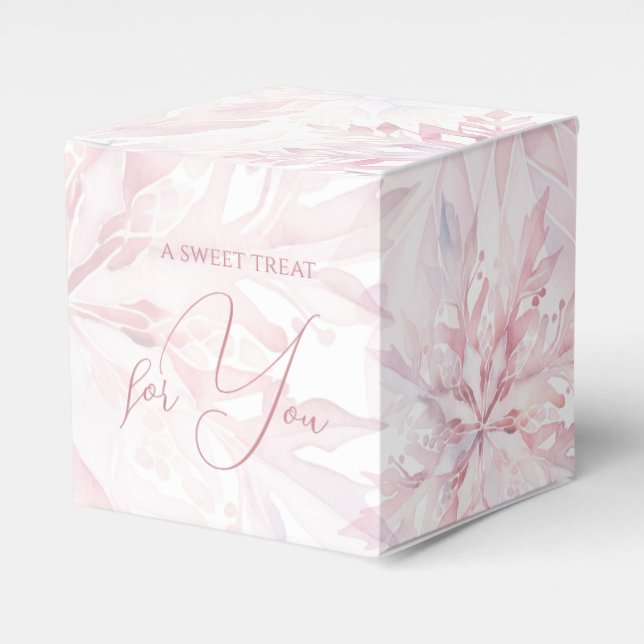 Winter Baby Shower Girl Pink Snowflake Favor Boxes (Front Side)