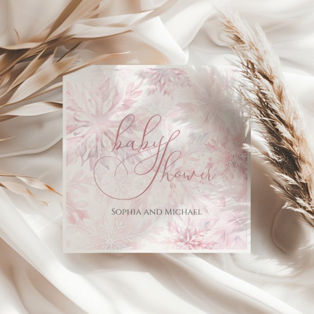 Winter Baby Shower Girl Pink Snowflake Napkins (Creator Uploaded)