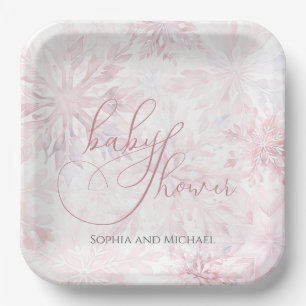 Winter Baby Shower Girl Pink Snowflake Paper Plates