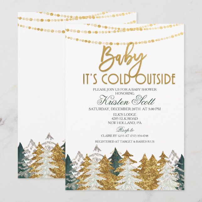 Winter Baby Shower Glitter Tree Invitation (Front/Back)