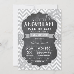 Winter Baby Shower Gray Snowflake Chalkboard Invitation