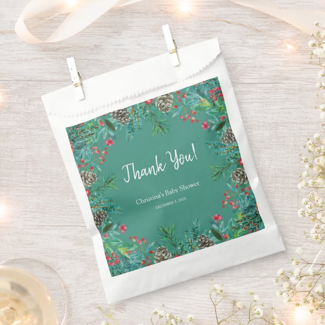 Winter Baby Shower Green Favor Bag (Clipped)