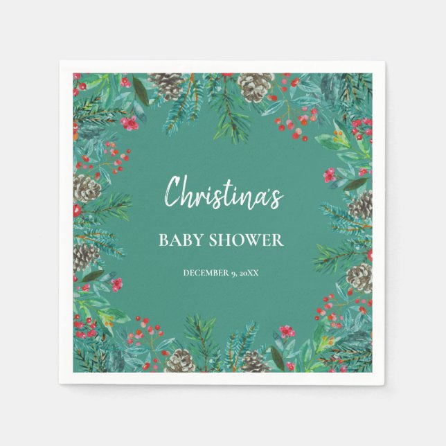 Winter Baby Shower Green Napkins (Front)