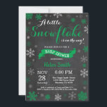 Winter Baby Shower Green Snowflake Chalkboard Invitation<br><div class="desc">Winter Baby Shower invitation. Green Snowflake. Boy or Girl Baby Shower Invitation. Winter Holiday Baby Shower Invite. Green and White Snowflakes. Chalkboard Background. For further customization,  please click the "Customize it" button and use our design tool to modify this template.</div>
