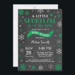 Winter Baby Shower Green Snowflake Chalkboard Invitation<br><div class="desc">Winter Baby Shower invitation. Green Snowflake. Boy or Girl Baby Shower Invitation. Winter Holiday Baby Shower Invite. Green and White Snowflakes. Chalkboard Background. For further customization,  please click the "Customize it" button and use our design tool to modify this template.</div>
