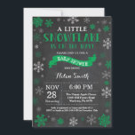 Winter Baby Shower Green Snowflake Chalkboard Invitation<br><div class="desc">Winter Baby Shower invitation. Green Snowflake. Boy or Girl Baby Shower Invitation. Winter Holiday Baby Shower Invite. Green and White Snowflakes. Chalkboard Background. For further customization,  please click the "Customize it" button and use our design tool to modify this template.</div>