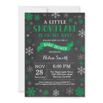 Winter Baby Shower Green Snowflake Chalkboard Invitation