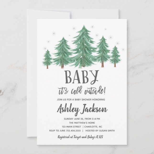 winter Baby Shower Greenery Woods Invitation (Front)
