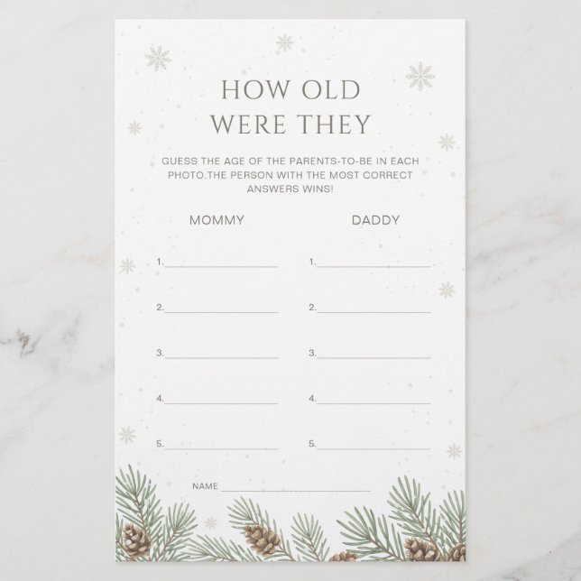 Winter Baby Shower How Old Were They Game (Front)