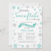 Winter Baby Shower Invitation Aqua Snowflake