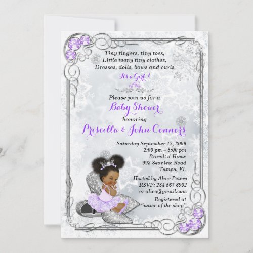 Winter Baby Shower Invitation Baby Girl Purple Invitation
