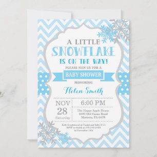 Winter Baby Shower Invitation Blue Snowflake