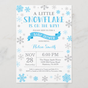 Winter Baby Shower Invitation Blue Snowflake