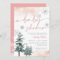 Winter baby shower invitation, blush and pink invitation