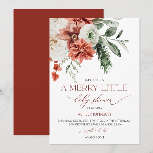 Winter Baby Shower Invitation, Christmas Shower Invitation (Front/Back)