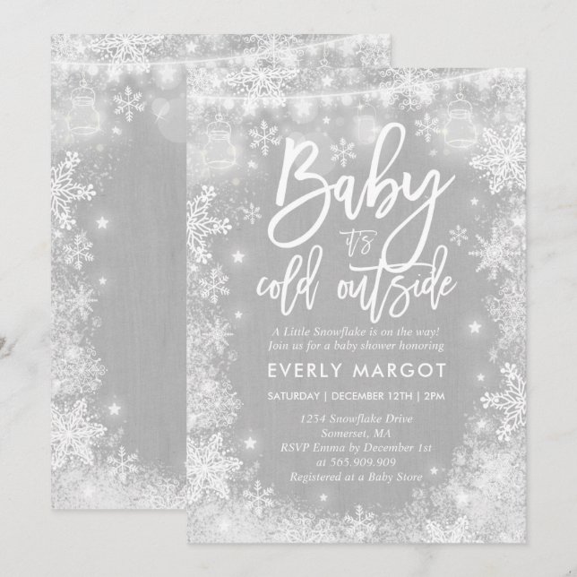 Winter Baby Shower Invitation Gender Neutral White (Front/Back)