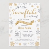 Winter Baby Shower Invitation Gold Snowflake