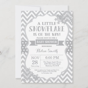Winter Baby Shower Invitation Gray Snowflake
