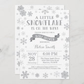 Winter Baby Shower Invitation Gray Snowflake (Front/Back)