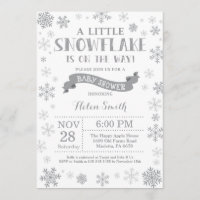 Winter Baby Shower Invitation Gray Snowflake