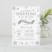 Winter Baby Shower Invitation Gray Snowflake (Standing Front)