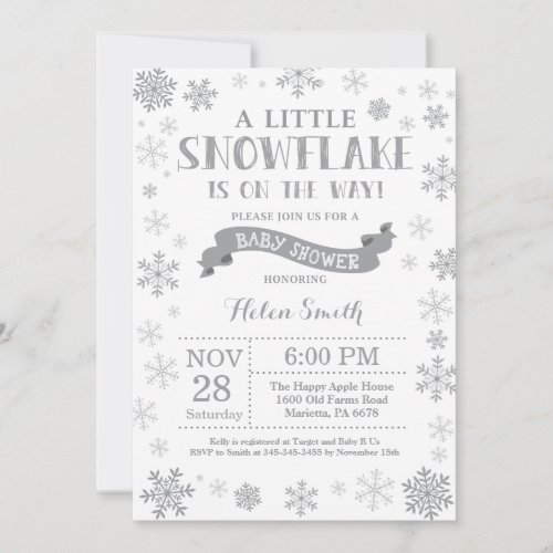 Winter Baby Shower Invitation Gray Snowflake