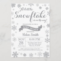 Winter Baby Shower Invitation Gray Snowflake