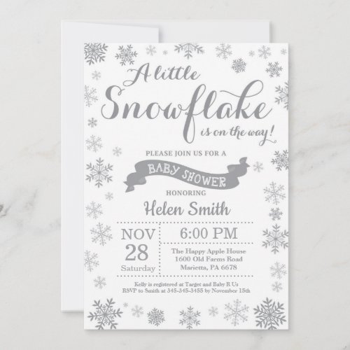 Winter Baby Shower Invitation Gray Snowflake