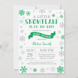 Winter Baby Shower Invitation Green Snowflake