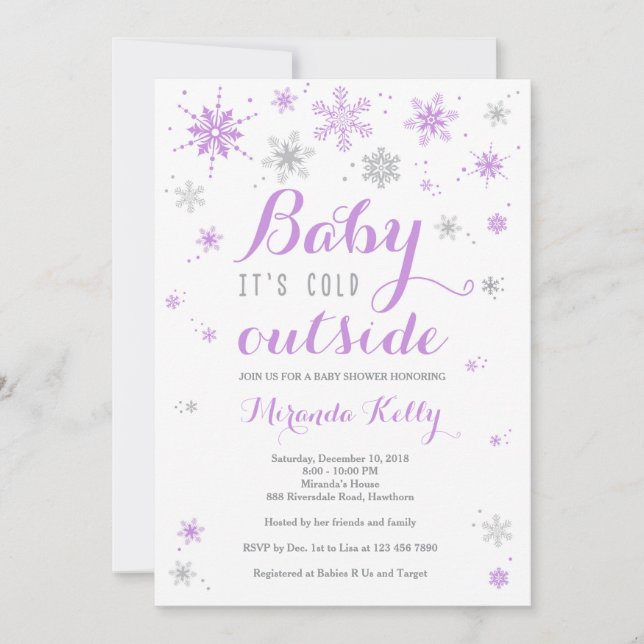 Winter Baby Shower Invitation, Pink Baby Shower Invitation (Front)