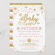 Winter Baby Shower Invitation Pink Gold Snowflake