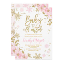 Winter Baby Shower Invitation Pink Gold Snowflake