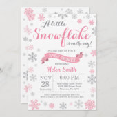 Winter Baby Shower Invitation Pink Snowflake (Front/Back)