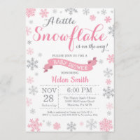 Winter Baby Shower Invitation Pink Snowflake