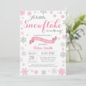 Winter Baby Shower Invitation Pink Snowflake (Standing Front)