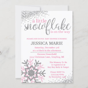 Winter Baby Shower Invitation - Pink Snowflake
