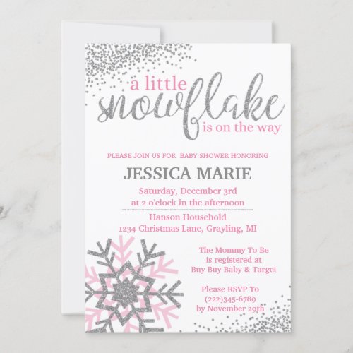 Winter Baby Shower Invitation _ Pink Snowflake