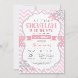 Winter Baby Shower Invitation Pink Snowflake