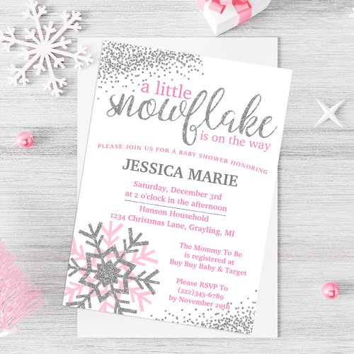 Winter Baby Shower Invitation _ Pink Snowflake