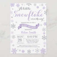 Winter Baby Shower Invitation Purple Snowflake