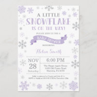 Winter Baby Shower Invitation Purple Snowflake