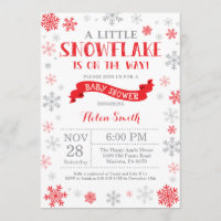 Winter Baby Shower Invitation Red Snowflake